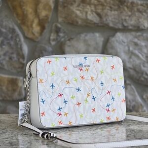 Michael Kors Airplane Logo Large White Crossbody